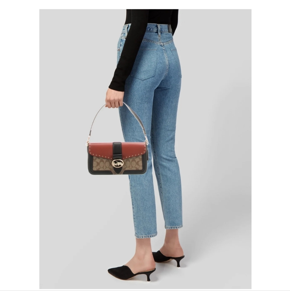 Georgie Shoulder Bag In Colorblock Signature Canvas With Rivets - Picture 8 of 8